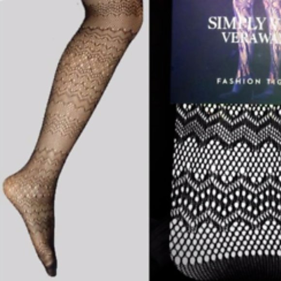 Simply Vera Vera Wang Fashion Open Work Tights - Black Size: 2/3 - Picture 1 of 2